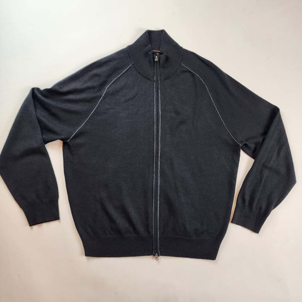 Jos. A. Bank Men's Full Zip Mock Neck Merino Wool Blend Sweater Black XL